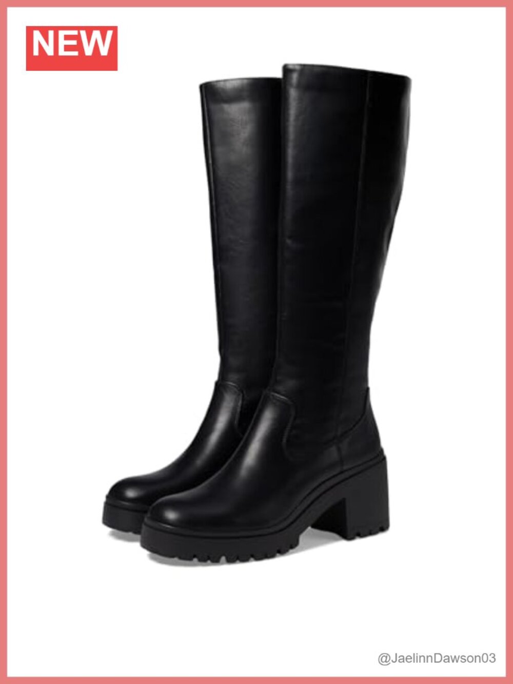 Faux Leather Knee High Boots Chunky Block Heel Square Toe Zip